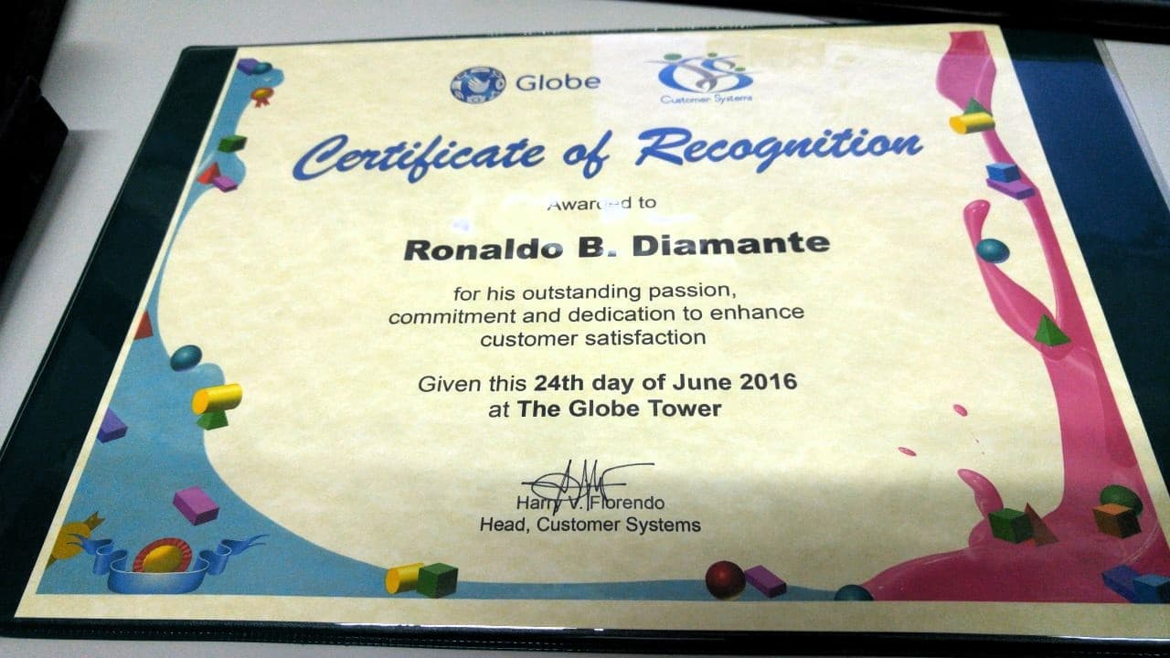 Certificate of Recognition